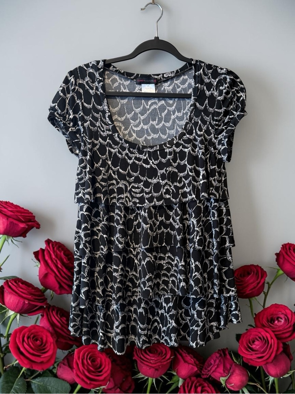 Candy Couture Black & White Print Layered Short Sleeve Top